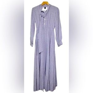SHEIN Long Sleeve Maxi Dress Sz Small Purple White Polka Dot Pleated Modest Work